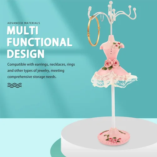 Vista 8 de Operitacx Jewelry Storage Organizer Pink Mannequin Jewelry Display Rack Necklace and Earring Holder Ring Stand Home Display