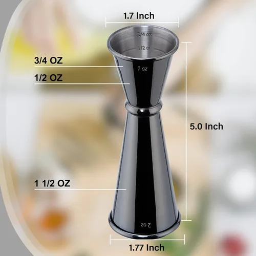 Vista 3 de Medidor para barman, Briout Jigger doble de cóctel japonés de primera calidad, acero inoxidable grado alimenticio 304, 2 OZ 1 OZ con mediciones