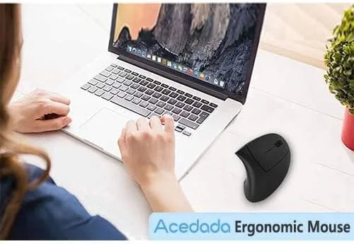 Vista 9 de Acedada Mouse ergonómico, mouse inalámbrico vertical, mouse Ergo óptico recargable, 80012001600 DPI, 5 botones para laptop, escritorio, PC, MacBook