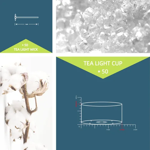 Vista 2 de CandMak Vasos de vela de té, 50 piezas de plástico de policarbonato transparente vacío para luz de té molde de lata con 50 mechas de vela de té