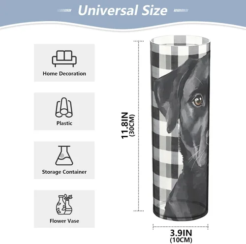 Vista 2 de Black Dog Buffalo Plaid Check Plastic Vase 11.8 x 3.9 Inch decorative Large Flower Vase Clear Dining Room Entryway Library jarron para centro
