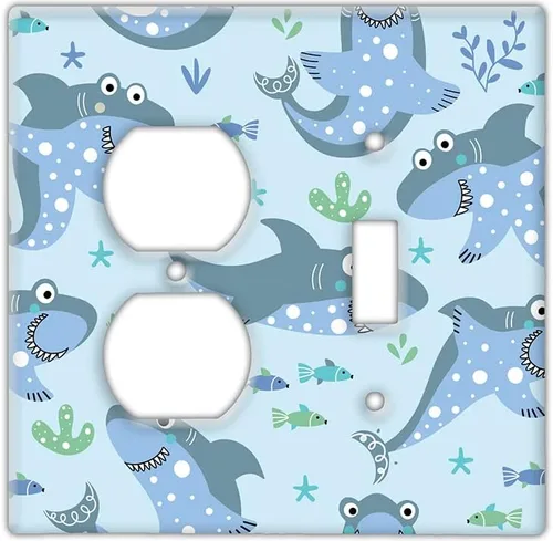 Vista 10 de Decorative Wall Switch Cover Plate - Baby Shark Decor Switch Plate - Makes a Great Nursery Decor With Lots of Blues (Double Blank Cover)