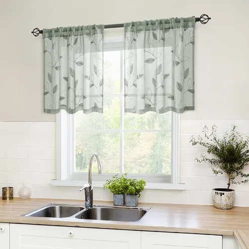 Vista 48 de HOMEIDEAS Cortinas traslúcidas amarillas de 84 pulgadas de largo, 2 paneles de cortinas bordadas con patrón floral amarillo y blanco, cortinas