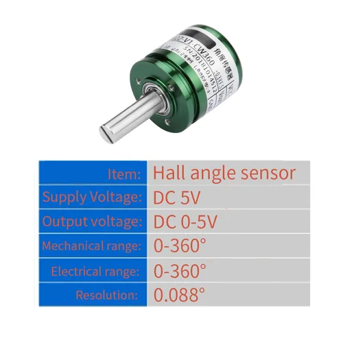 Vista 6 de Sensor de ángulo de pasillo, resolución de 0.088 ° Sensor de posición de efecto Hall giratorio de 360 °, salida de 0-5 V círculo completo 12 bits