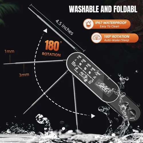 Vista 5 de Termómetro de carne de lectura instantánea de 0.5 s 3 veces más rápido, recargable ± 0.5℉ NIST certificado por NIST, impermeable, encendido