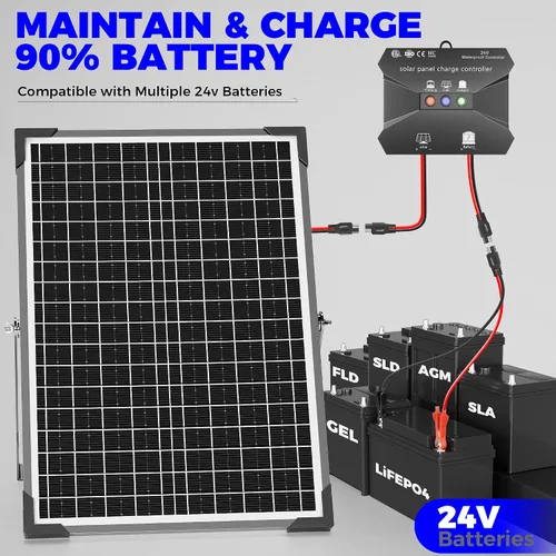Vista 5 de Voltset - Kit de panel solar de 30 W 24 V, mantenedor de batería solar con controlador de carga MPPT soporte ajustable, cargador de batería solar