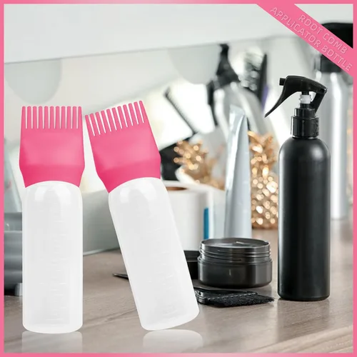 Vista 4 de BLAAROOM Botella aplicadora de peine de raíz, 6 onzas, paquete de 2 aplicadores de aceite para el cabello con cepillo de peine de raíz, rosa oscuro