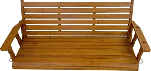 Vista 7 de Columpio de madera para porche, asiento ergonómico, columpio de banco con cadenas para colgar y resortes de 0.276 in, resistente, 800 libras