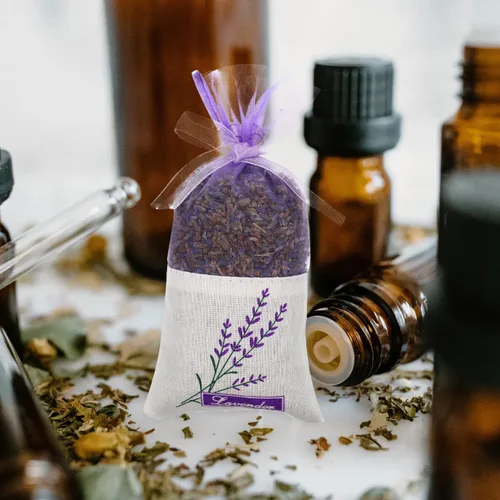 Vista 4 de Bolsa de bolsita, 30 bolsitas vacías con fragancia de impresión de flores de lavanda (morado claro)