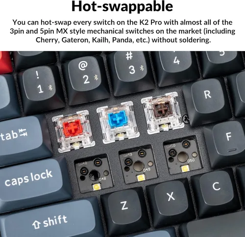 Vista 2 de Keychron Teclado mecánico inalámbrico K2 Pro QMKVIA, teclado macro programable personalizado con interruptor rojo K Pro intercambiable en caliente