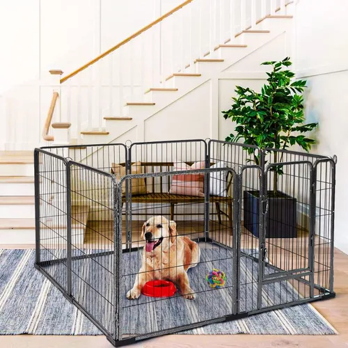 Corralito de ejercicio para perros, 8 paneles, valla portátil resistente para cachorros, gatos, conejos, corralito para interiores y exteriores (8