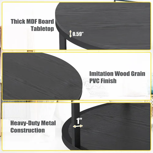 Vista 6 de WiberWi Mesa de centro redonda negra de 35.8 pulgadas para sala de estar, diseño industrial rústico con patas de marco de metal resistentes