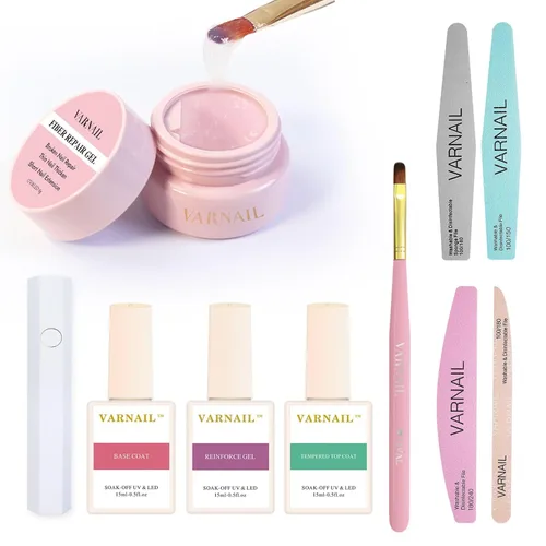 Vista 5 de VARNAIL Kit de extensión de uñas, gel de construcción sólido, gel de construcción de uñas no pegajoso con gel básico y herramientas, lámpara