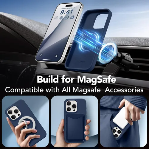 Vista 814 de GONEZ Funda magnética para iPhone 14, compatible con Magsafe, con protector de pantalla + protector de cámara, forro de microfibra antiarañazos