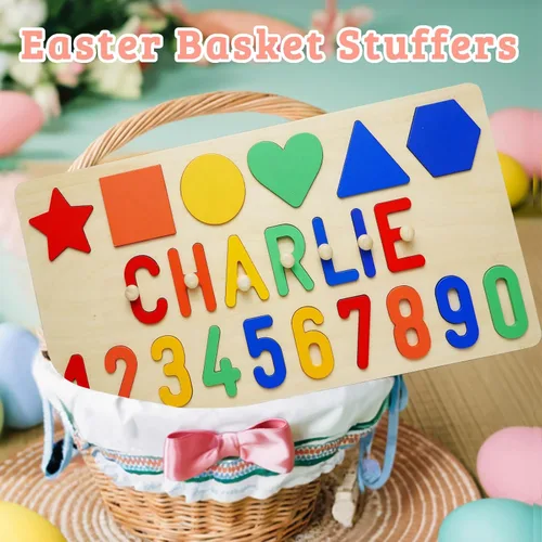 Vista 8 de WNNNS Rompecabezas de nombres para niños, regalos personalizados para bebés, juguetes de madera, rompecabezas para niños pequeños de 1 a 3 formas