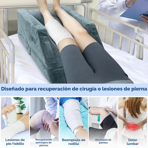 Vista 10 de KingPavonini Almohadas de elevación de piernas ajustables de 4 alturas para después de una cirugía, lesiones o descanso, almohadas de espuma Gris