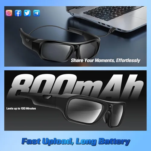 Vista 8 de Lentes de cámara de última generación 4K 2026, lentes inteligentes para hombres y mujeres, lentes de sol inteligentes con protección UV400, gafas