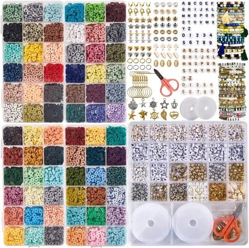 Kit de fabricación de pulseras de cuentas de arcilla, 16050 piezas Box-O-Beads pulsera de la amistad, kit para hacer aretes y joyería, 72 colores de