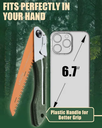 Vista 7 de LAGOM Sierra plegable de campamento para cortar ramas, hoja recta de 8.2" Acero SK5, mango ergonómico, uso con una mano, bloqueo seguro