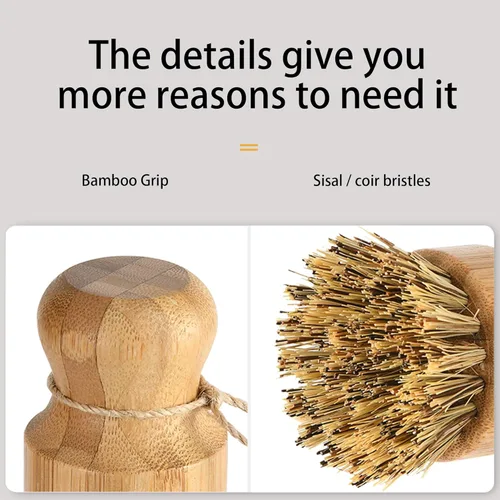Vista 7 de Cepillo para lavar platos de sisal natural, cepillo redondo de bambú, ollas, sartenes, verduras, cepillo de limpieza del hogar... (sisal)
