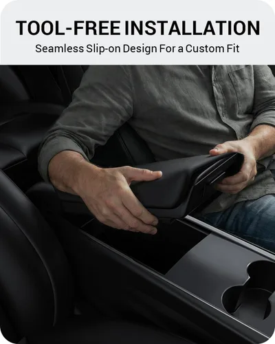 Vista 6 de BASENOR Funda para consola central mejorada para Tesla Modelo Y Modelo 3, funda de reposabrazos de TPU antideslizante, accesorios interiores
