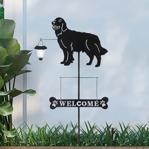 Vista 7 de BAYN Letrero de bienvenida de corgi de raza solar con silueta de perro con una linterna para jardín, césped, patio, camino