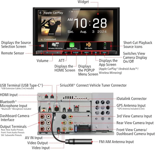 Vista 4 de KENWOOD DMX908S EXCELON Receptor multimedia digital con pantalla táctil LCD de 6.95 pulgadas, Apple CarPlay inalámbrico y Android Auto, doble Din
