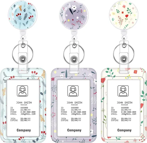 Vista 11 de Juego de 3 portatarjetas de alta resistencia con carrete retráctil, soporte retráctil de mármol para tarjetas de identificación con clip, funda