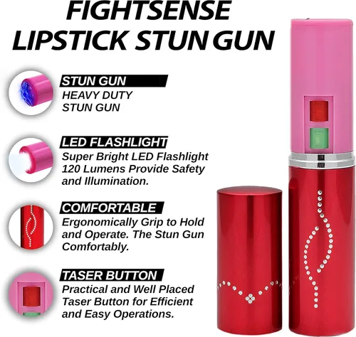 Vista 2 de Kit de defensa personal para mujer con spray de pimienta y pistola aturdidora de lápiz labial con linterna, 25 ráfagas, carga dolorosa de 1.6 C