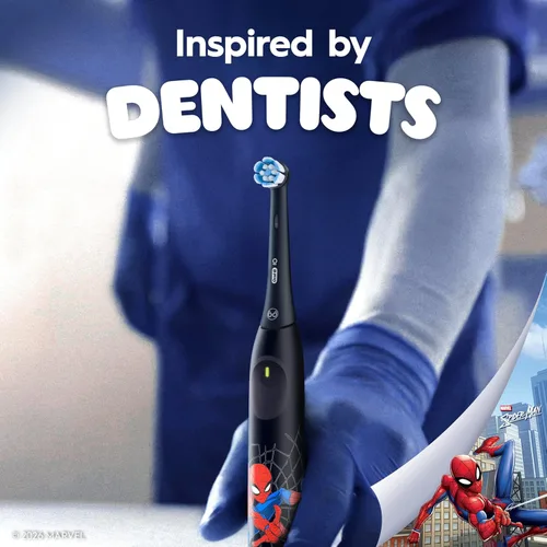 Vista 9 de Oral-B iO Kids Limitada Cepillo de dientes eléctrico recargable, Spiderman con 1 Cabezal de Cuidado Suave - Sensor Automático de Presión