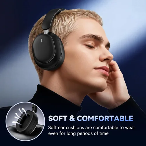 Vista 3 de Pointcinco Auriculares híbridos con cancelación activa de ruido, auriculares inalámbricos Bluetooth 6.0 sobre la oreja, tiempo de reproducción de 50