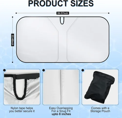 Vista 2 de SINGARO Parasol universal 300T para parabrisas de automóvil, plegable, reflectante para parabrisas y ventanas, diseño superpuesto, accesorios