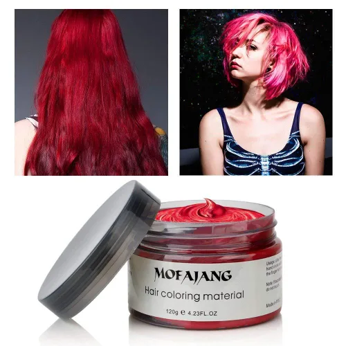 Vista 7 de Cera unisex para el cabello, tinte de color crema, pomada de peinado natural, lavable temporal, fiesta cosplay (rojo)