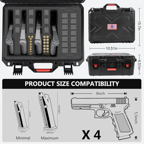 Vista 3 de Kinghardcase Estuches para armas de mano, 5 estuches para pistolas y 21 cargadores Estuches para pistolas precortados con múltiples pistolas a