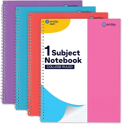 Enday Spiral Notebook College Ruled (4 Pack) Pink, Red, Blue, Purple 1 Subject Spiral Notebook, College Ruled Notebook Paper, Journal Notebook for