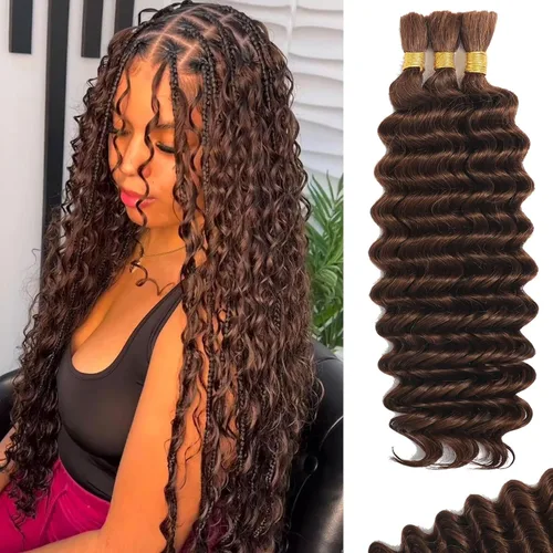 Vista 45 de Cabello Humano para Trenzar para Trenzas Boho 3 Paquetes/Pack 110g (3.88 oz) 14 Pulgadas Cabello Humano a Granel Ondulado Profundo para Trenzar