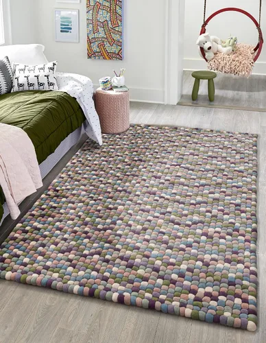 Vista 7 de Unique Loom Felt Ball Collection - Alfombra de área (2 pies, redonda, rosa y púrpura/marfil)