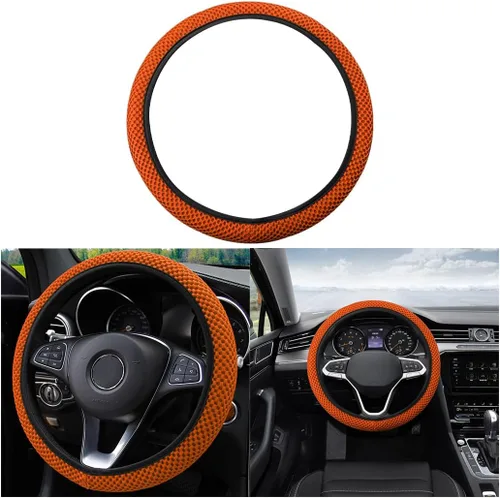 Vista 8 de Funda elástica universal de 15 pulgadas para volante, cálida en invierno y fresca en verano. De seda fría de microfibra transpirable, Beige
