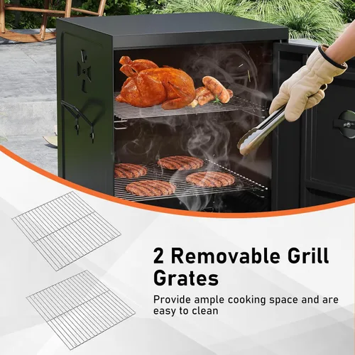 Vista 5 de Happygrill Parrillas de carbón, parrilla vertical de 40 pulgadas con termómetro integrado, amortiguadores de aire ajustables, bandeja de agua