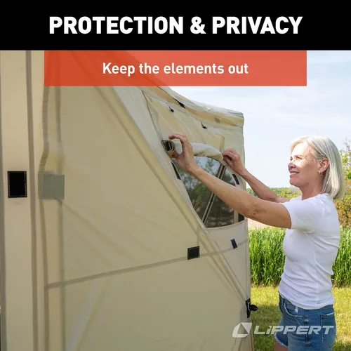 Vista 5 de Lippert Picnic y Camping Gazebo - Paneles de viento, paredes laterales para privacidad, color marrón (2021123290)