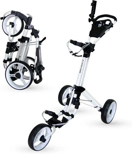 Vista 12 de Qwik-Fold Carrito de golf de empuje de 3 ruedas con freno de pie - Carrito plegable y desplegado en 1 segundo, marco de aluminio ligero, mango