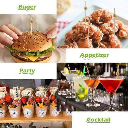 Vista 6 de EuTengHao 200 palillos de cóctel de bambú de 4.7 pulgadas, brochetas de cóctel para aperitivos, postres, bebidas, charcutería, cumpleaños, boda