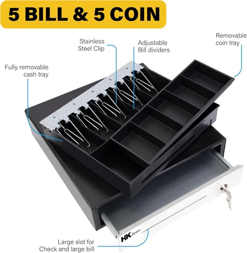 Vista 6 de HK SYSTEMS 16 "POS Cajón de efectivo frontal de acero inoxidable, diapositiva de rodamiento de bolas, POS resistente con bandeja extraíble