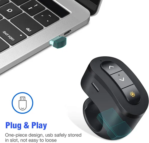 Vista 5 de Anillo de dedo recargable inalámbrico para presentador clicker para PowerPoint, Keynote, Mac, portátil - Control remoto de presentación USB con 2.4