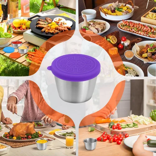 Vista 2 de Recipiente para aderezo de ensalada de 6x1.6/2.4 oz para llevar, recipientes para condimentos con tapas cubiertas, pequeños recipientes