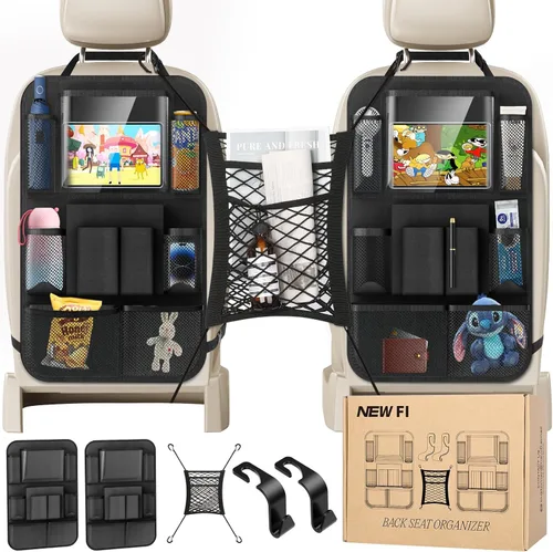 New Fi Organizador de asiento trasero de automóvil (20 bolsillos de almacenamiento), viene con 1 red de asiento gratuita y 2 ganchos para