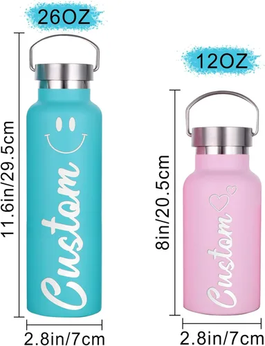 Vista 4 de Botellas de agua personalizadas de 12 onzas, botella de agua de acero inoxidable personalizada con tapa con pajilla, botellas de doble pared