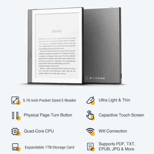 Vista 4 de eReader - Pantalla táctil HD de 5.76 pulgadas, lector de libros electrónicos con 24 temperaturas de color ajustables, luz frontal, 1 GB de RAM y 32