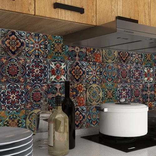 Vista 88 de Alwayspon Adhesivo para azulejos de pared moriscos para despegar y pegar, calcomanías de vinilo autoadhesivas para azulejos de cocina y baño, 4 x 4