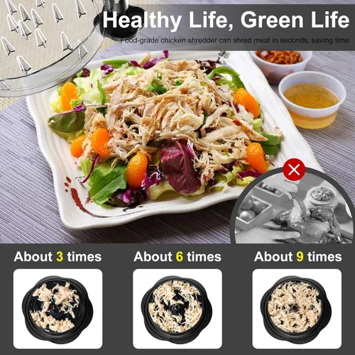 Vista 2 de SURETIVIAN Desmenuzadora de Pollo Desmenuzadora Grande de Pechuga de Pollo Herramienta Giratoria con Cepillo y Tenedor, Máquina Desmenuzadora